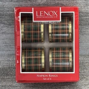 Lenox Nouveau Plaid Metal Napkin Rings Set of 4 New Open Box 7315 Holidays